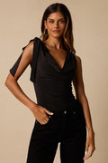 Nerida Black Slinky Knit Cowl Neck Bodysuit