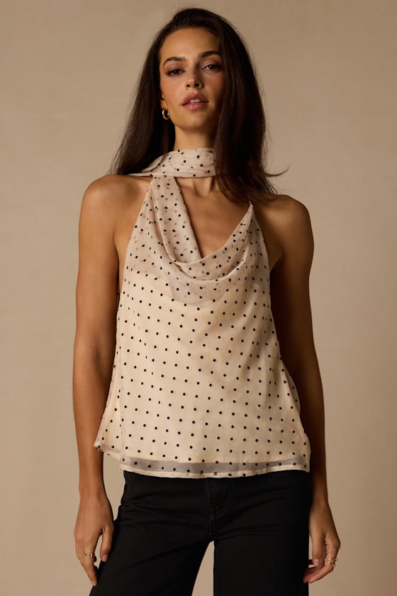 Lotus Cream Polka Dot Backless Sash Top