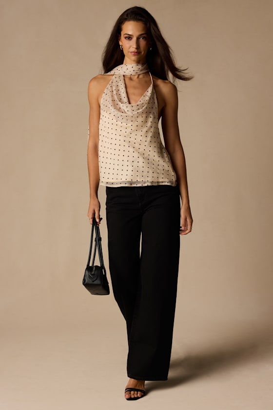 Lotus Cream Polka Dot Backless Sash Top