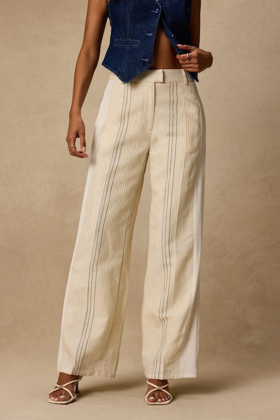 Kara Cream Striped Wide-Leg Pants