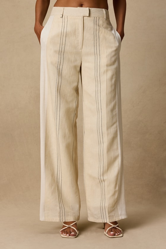 Kara Cream Striped Wide-Leg Pants
