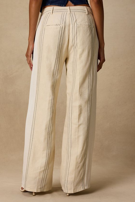 Kara Cream Striped Wide-Leg Pants