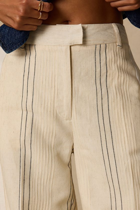Kara Cream Striped Wide-Leg Pants
