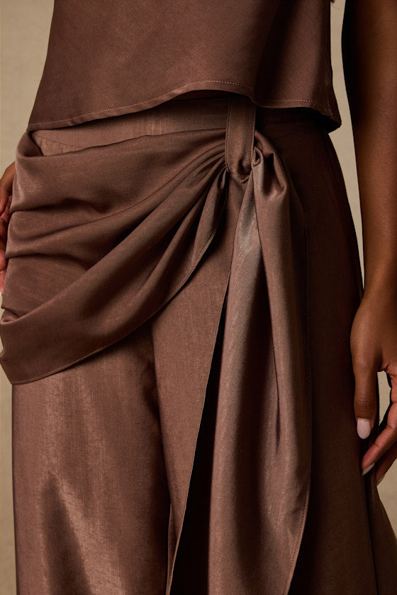 Clarice Brown Metallic Sash Wide-Leg Pants