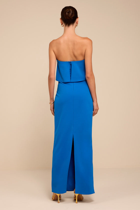 Lyanna Bright Blue Strapless Column Maxi Dress