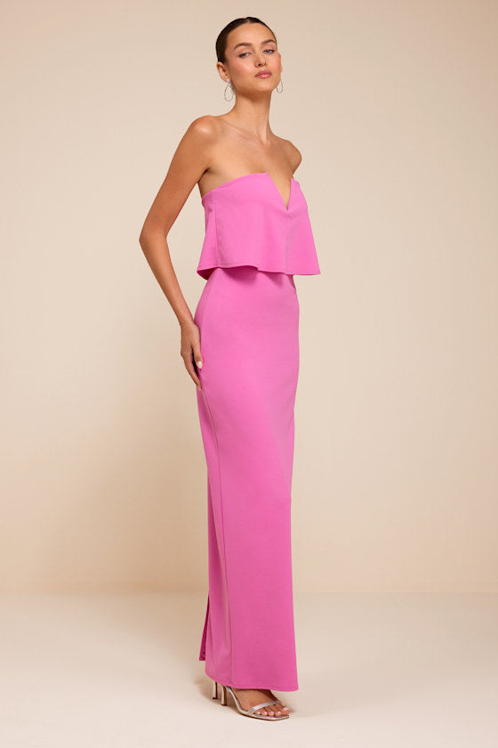 Lyanna Pink Strapless Column Maxi Dress