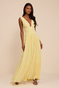 Evaluna Light Yellow Plisse Maxi Dress