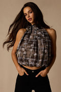 Sathia Taupe Multi Floral Mock Neck Tank Top