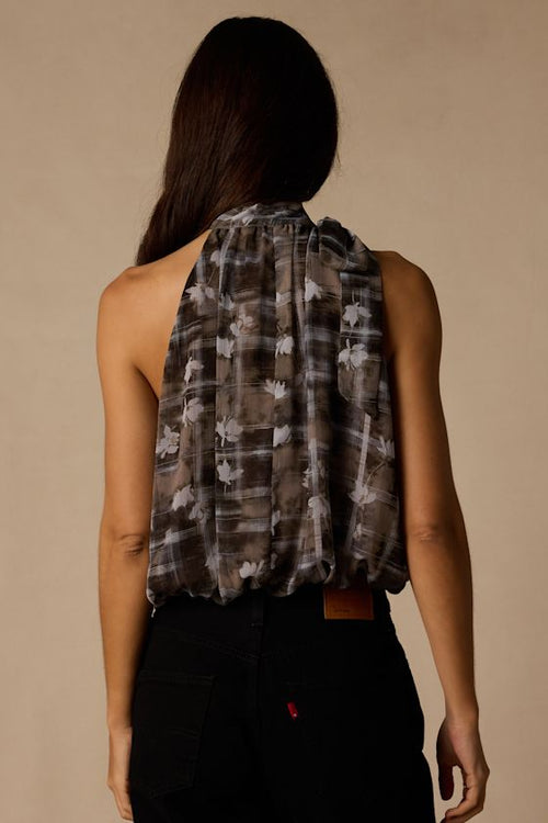 Sathia Taupe Multi Floral Mock Neck Tank Top