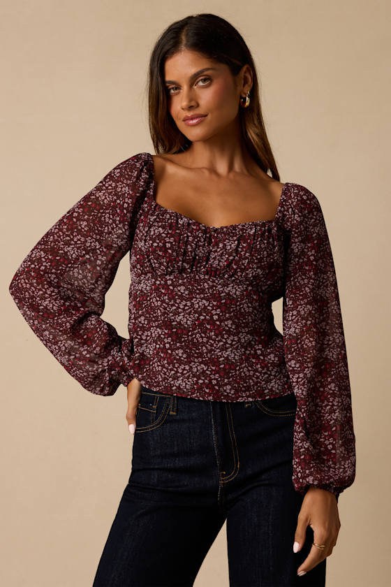 Yara Plum Multi Paisley Long Sleeve Top