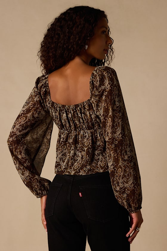 Yara Brown Multi Paisley Long Sleeve Top