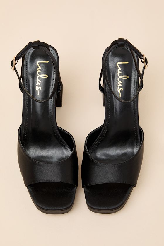 Krissy Black Satin Ankle Strap Platform Sandals