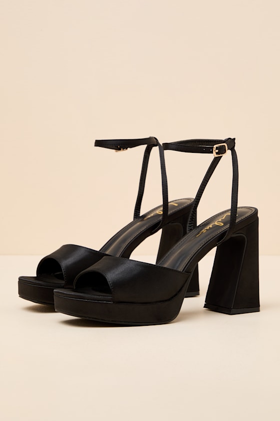 Krissy Black Satin Ankle Strap Platform Sandals