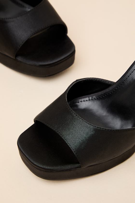 Krissy Black Satin Ankle Strap Platform Sandals