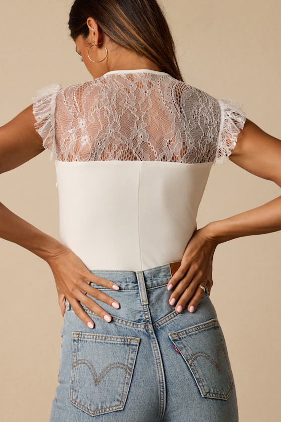 Coveted Crush Ivory Lace Tie-Neck Bodysuit