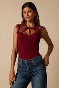 Coveted Crush Burgundy Lace Tie-Neck Bodysuit
