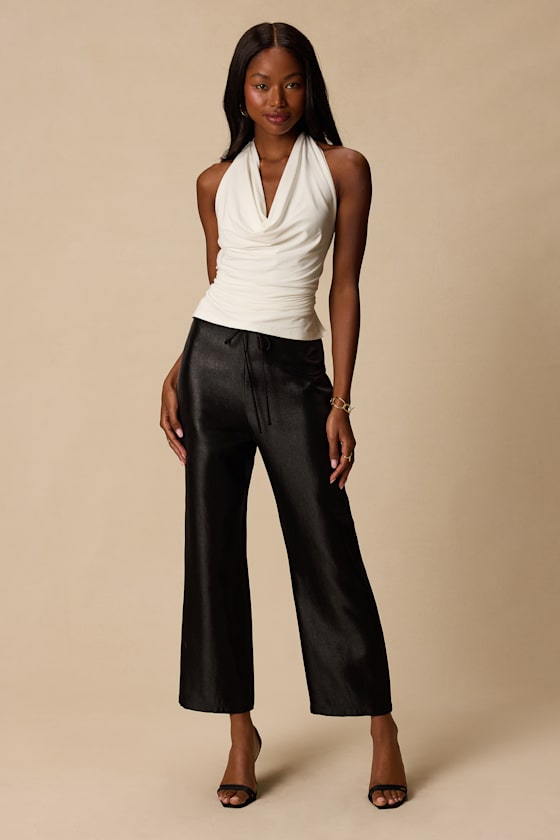 Kyle Black Satin Cropped Pants