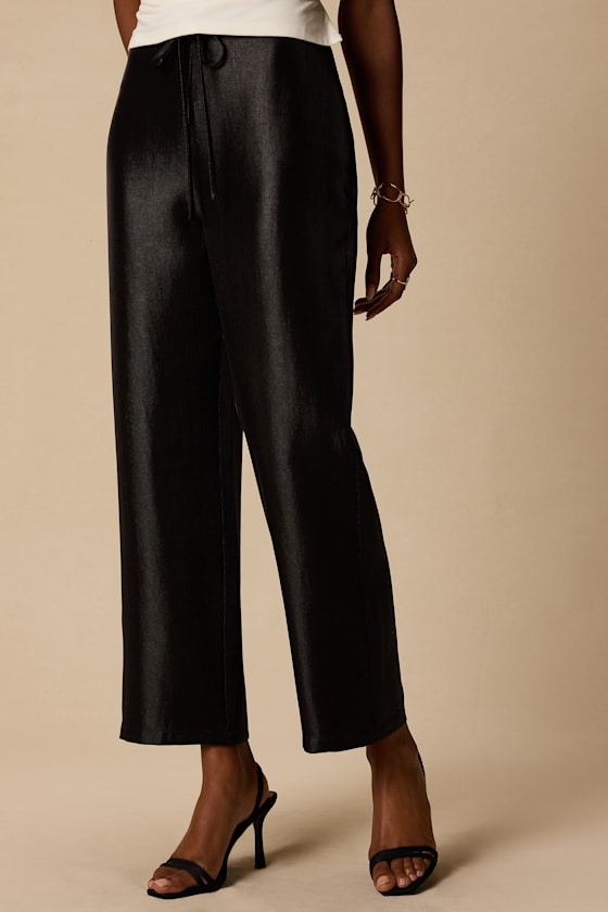 Kyle Black Satin Cropped Pants