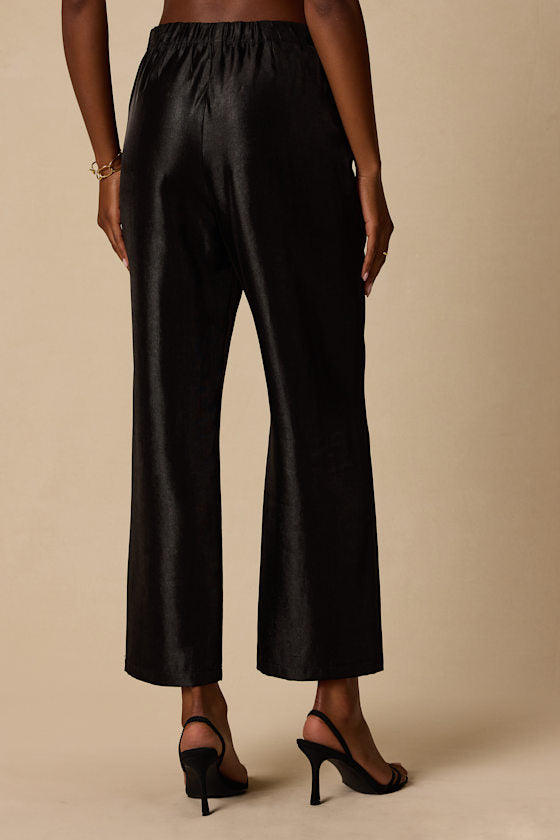 Kyle Black Satin Cropped Pants