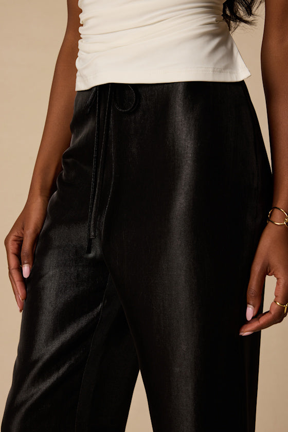 Kyle Black Satin Cropped Pants
