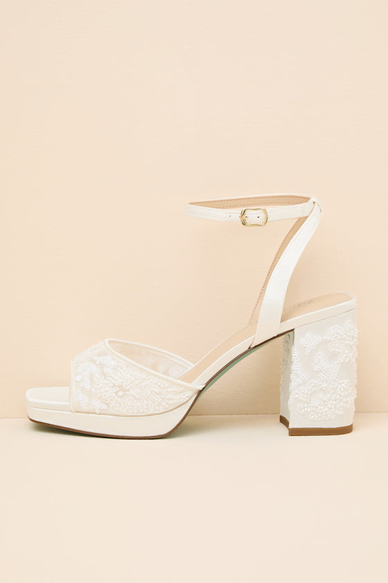 Junie Ivory Beaded Platform Ankle Strap High Heel Sandals