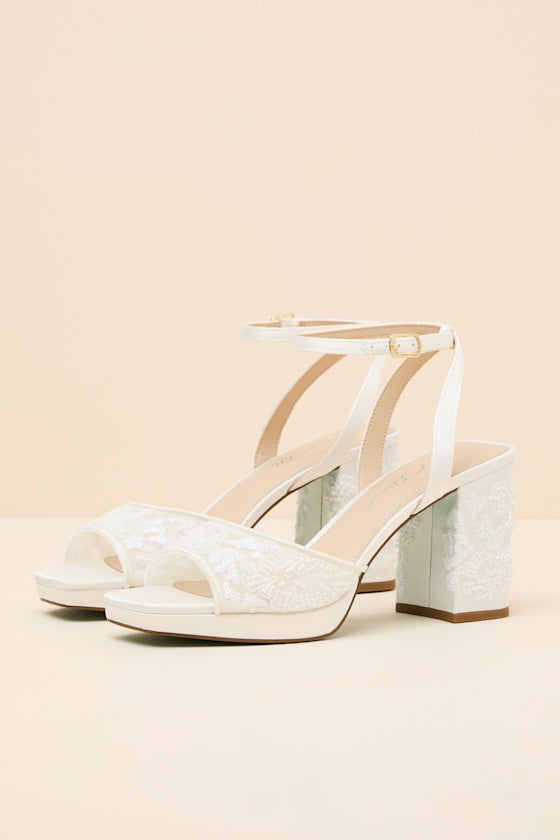 Junie Ivory Beaded Platform Ankle Strap High Heel Sandals