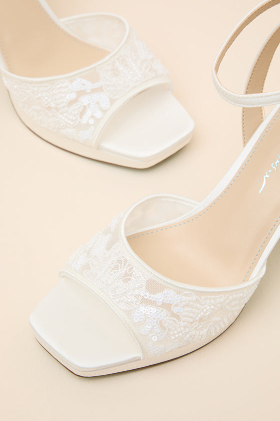 Junie Ivory Beaded Platform Ankle Strap High Heel Sandals