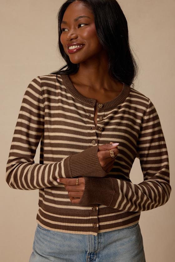 Becky Brown and Beige Striped Button-Up Cardigan