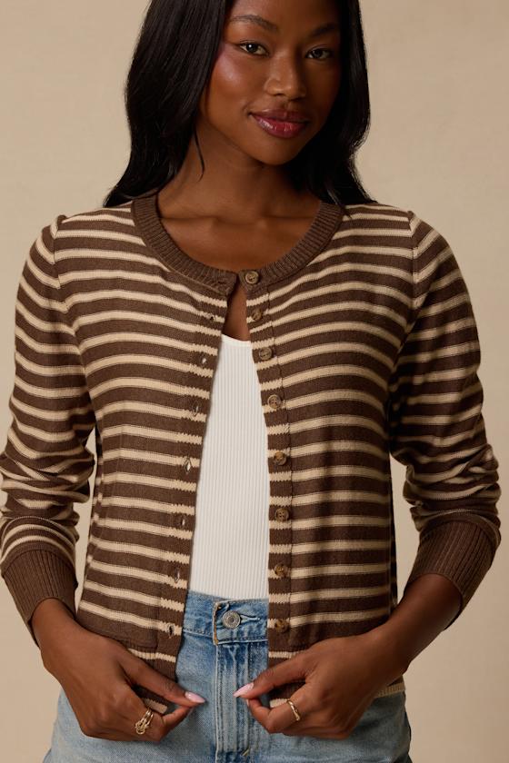 Becky Brown and Beige Striped Button-Up Cardigan