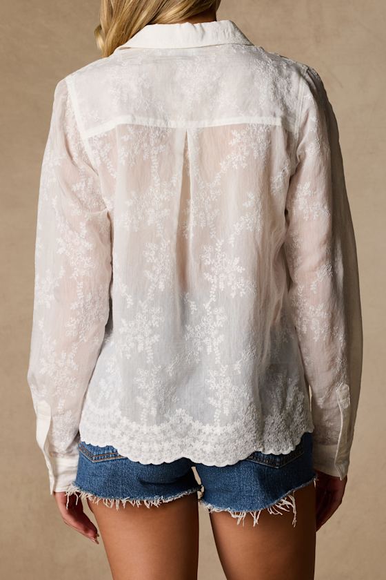 Merit Ivory Embroidered Collared Top