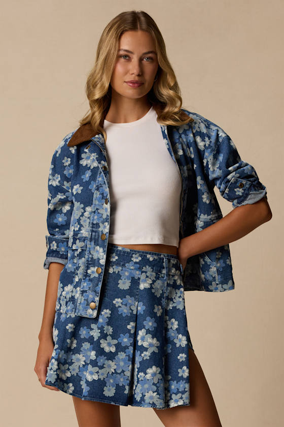 Cohen Medium Wash Floral Denim Jacket
