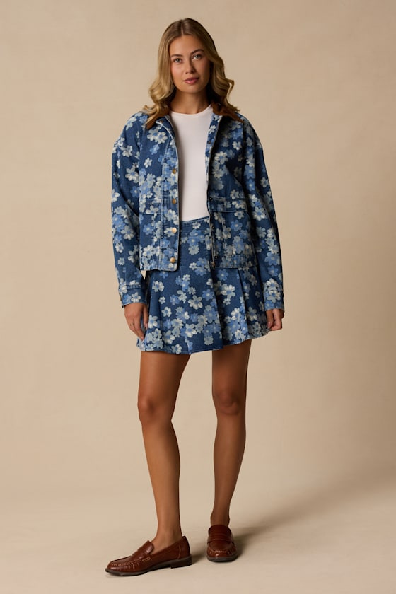 Cohen Medium Wash Floral Denim Jacket