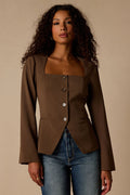 Myanna Brown Long Sleeve Blazer Top