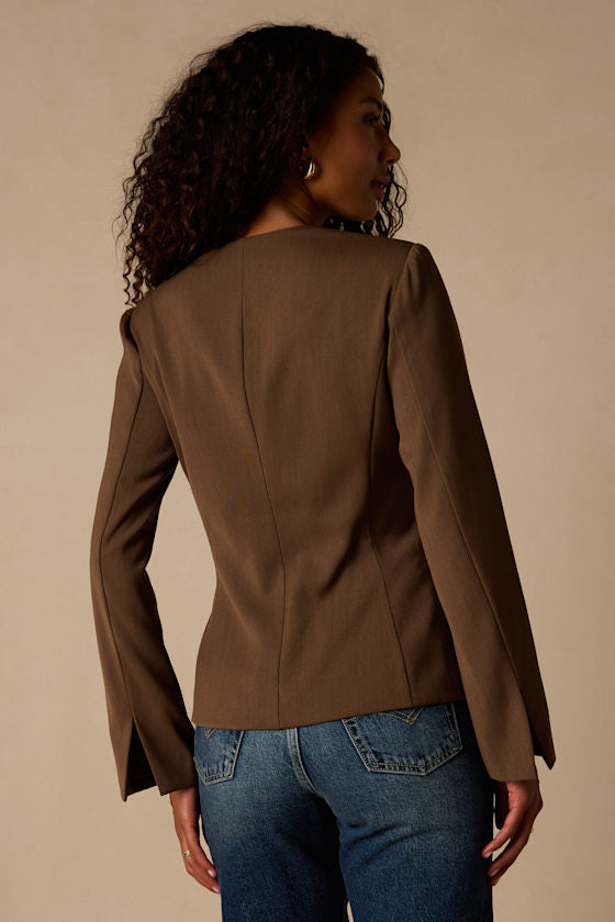 Myanna Brown Long Sleeve Blazer Top