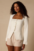 Myanna Ivory Long Sleeve Blazer Top