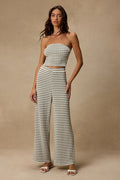 Esmira Ivory and Sage Striped Knit Wide-Leg Pants
