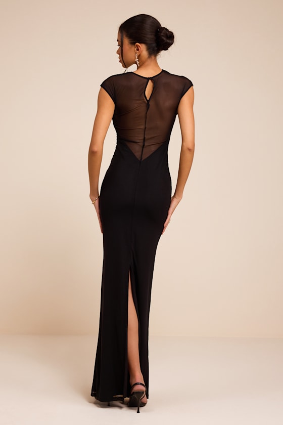 Avalee Black Mesh Cap Sleeve Maxi Dress
