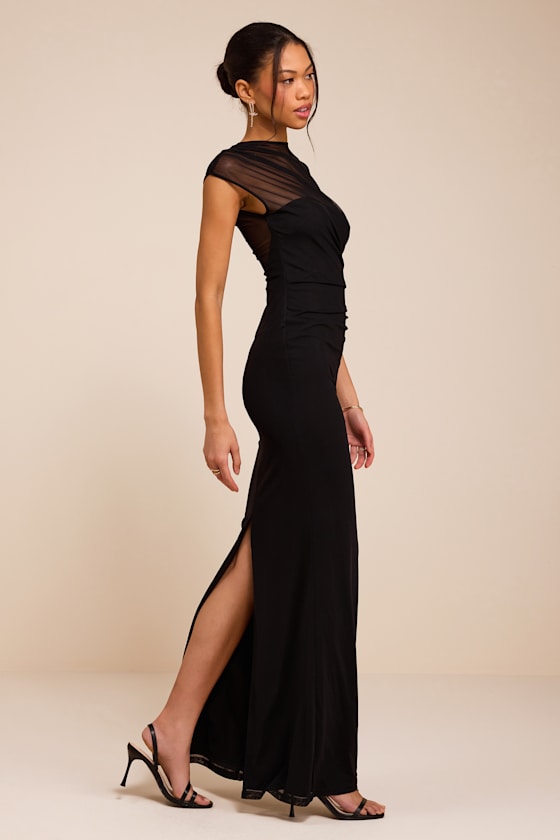Avalee Black Mesh Cap Sleeve Maxi Dress