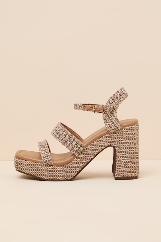Alessia Brown Raffia Platform High Heel Sandals