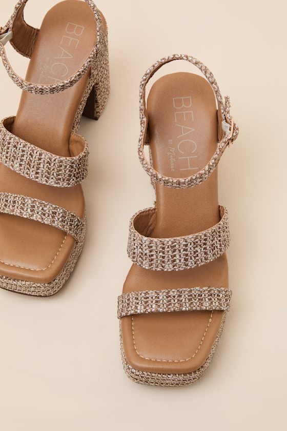 Alessia Brown Raffia Platform High Heel Sandals
