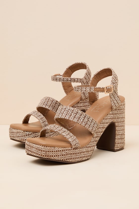 Alessia Brown Raffia Platform High Heel Sandals