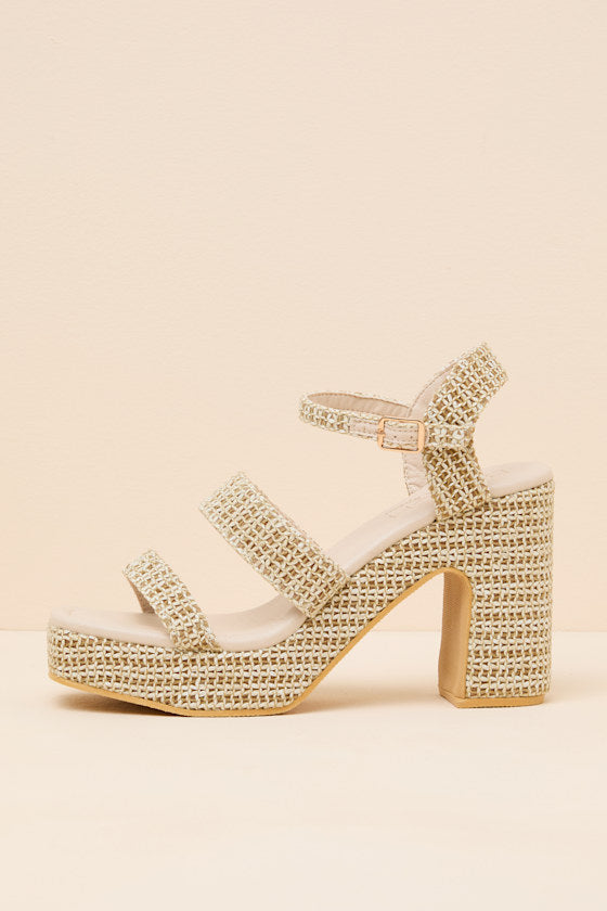 Alessia Beige Raffia Platform High Heel Sandals
