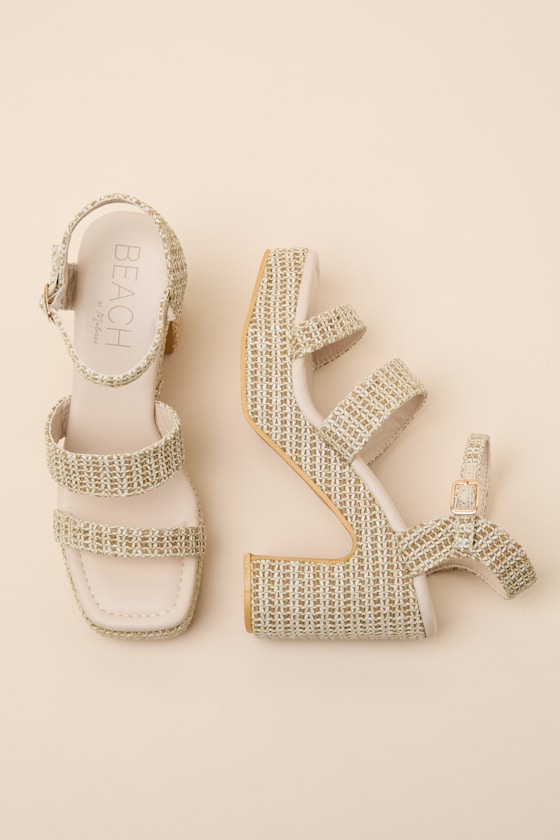 Alessia Beige Raffia Platform High Heel Sandals