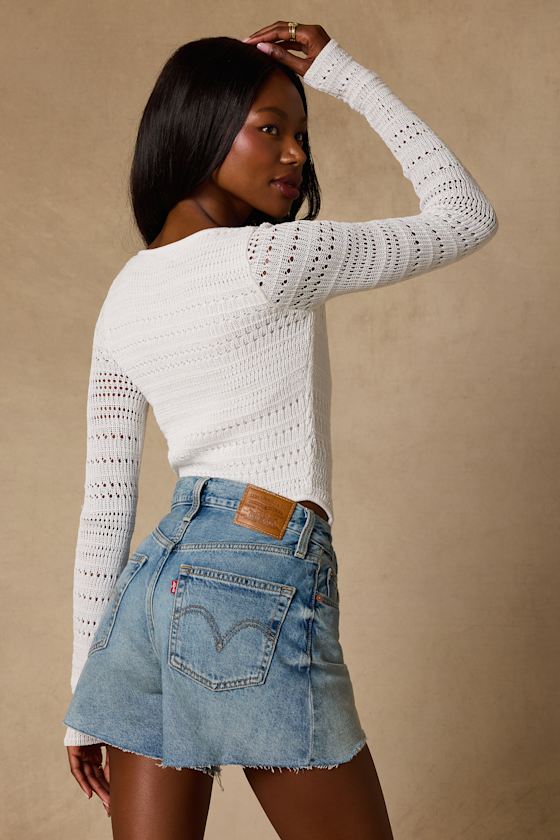 Sarai Ivory Crochet Knit Cutout Bodysuit