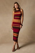 Jalene Brown Multi Striped Ribbed Knit Midi Dress