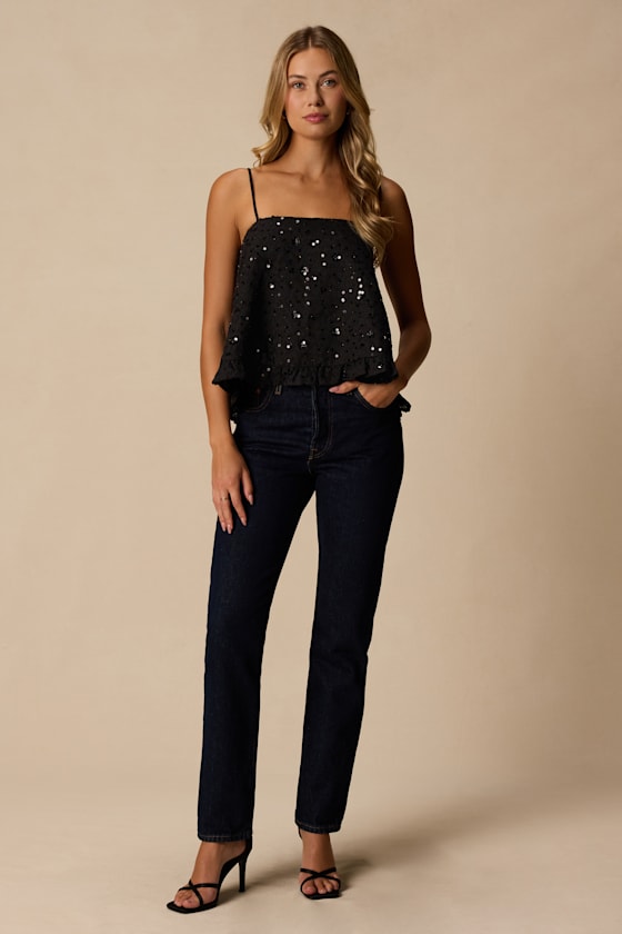 Junya Black Sequin Bow Cami Top
