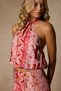 Lindley Pink Multi Boho Print Halter Top