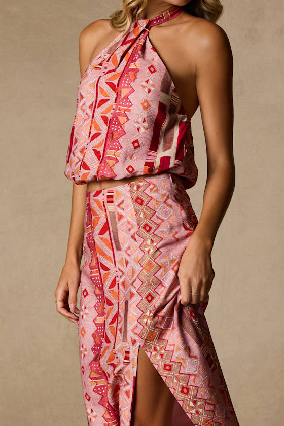 Lindley Pink Multi Boho Print Midi Skirt