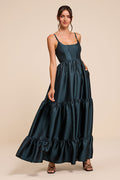 Avalie Teal Floral Tiered Bustier Maxi Dress