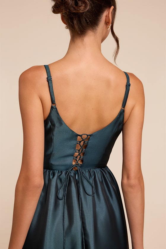 Avalie Teal Floral Tiered Bustier Maxi Dress